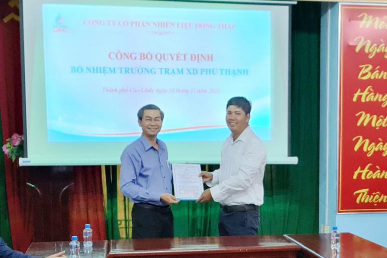 DFC công bố quyết định bổ nhiệm Trưởng Trạm xăng dầu Phú Thạnh